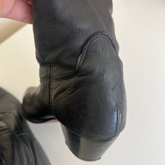 Laredo Black Leather Western Cowboy Boots, Scalloped Trim, Size 8M, USA Made - Picture 7 of 11